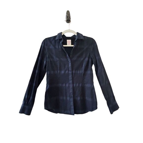 Brooks Brothers Tailored-Fit Checked Cotton Jacquard Shirt Women's Navy Size 2 - Picture 1 of 4